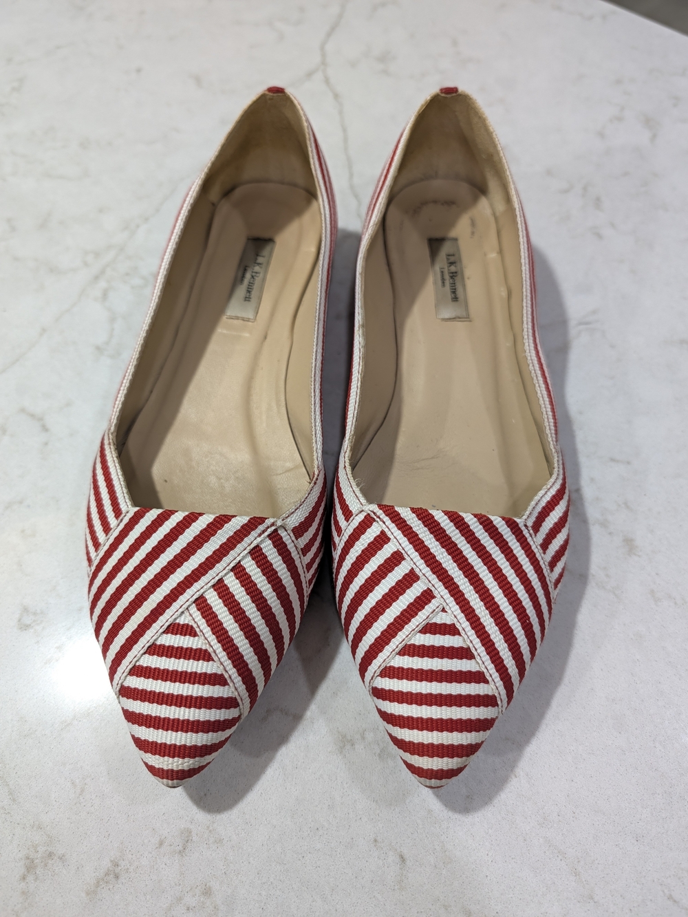 LK Bennett Red & White Striped Pointed Flats